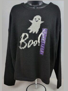 State of Mine Women's 2XL Black Halloween Ghost Boo Long Sleeve Sweater NWT